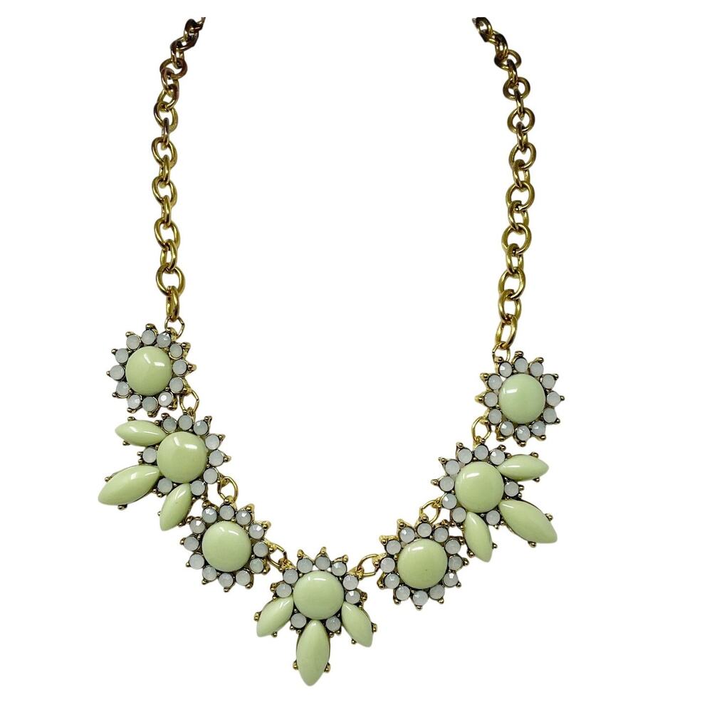 Modern Y2K Women's Mint‎ Green Medallion Gold Tone Statement Necklace 2010s